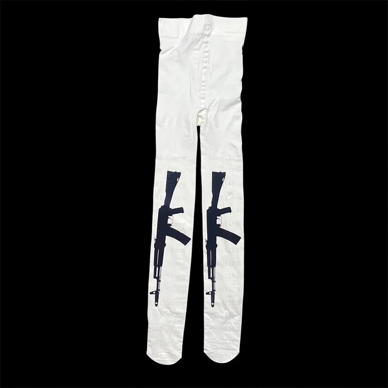 

Gothic Harajuku fashion punk gun print pantyhose Y2K style cosplay cute slim fit retro casual classic socks Kawaii 2000s Emo
