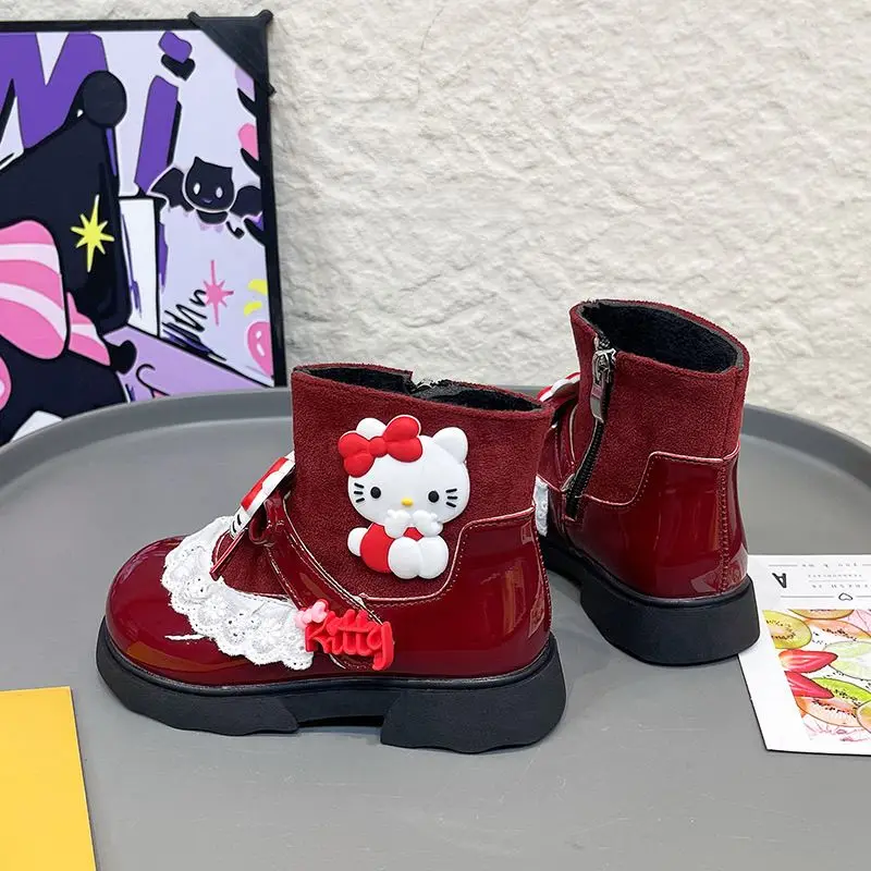 

Kawaii Hello Kitty Sanrio студенческие милые бархатные теплые ботильоны с героями мультфильмов, детские непромокаемые ботинки, подарок для детей