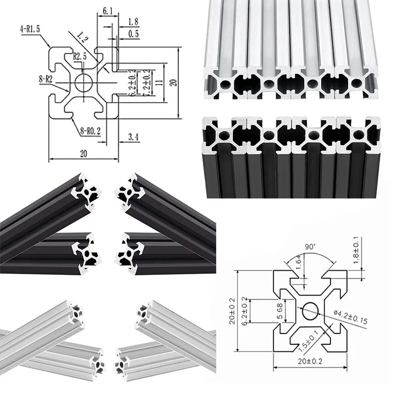 4pcs/lot 2020 Aluminum Profile V/T Slot 200 300 350 400 450 500 550 600 mm Linear Rail Extrusion CNC 3D Printer Parts