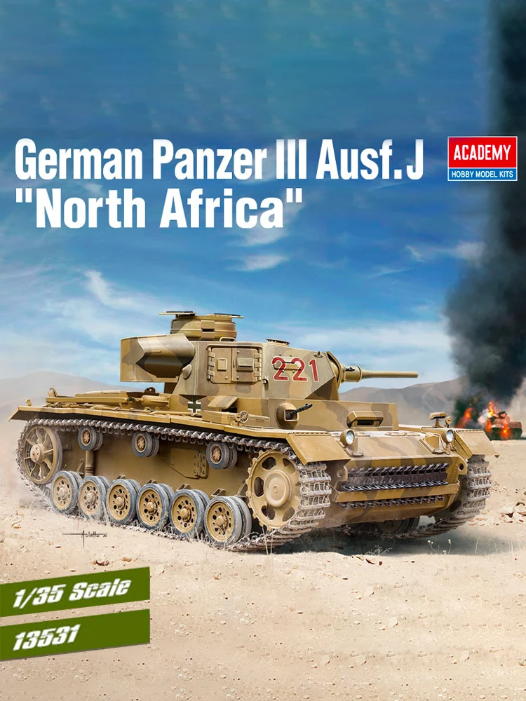 

Academy Assembly Tank Model Kit 13531 German Panzer III Ausf J (Tp) North African Battlefield 1/35