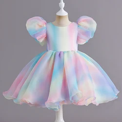 Children's colorful highlights dress dress mesh short puffed sleeves Princess style sweet evening dress performance # M137