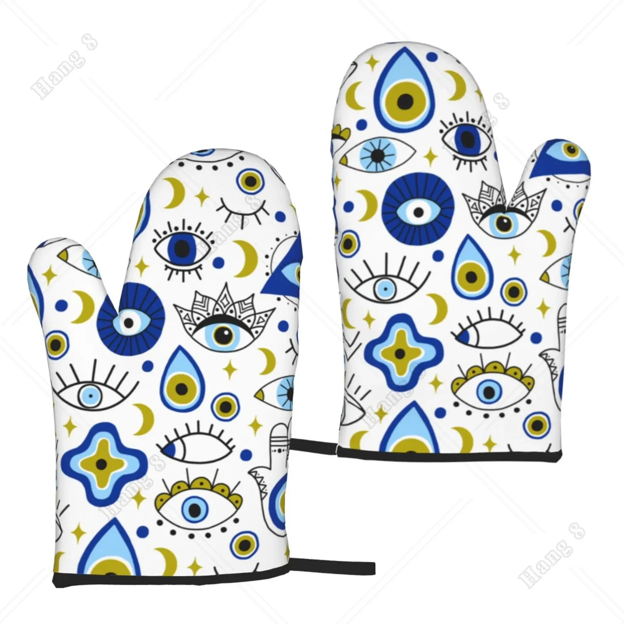 

Navy Blue Evil Eye Lucky Egyptian Style Heat Resistant Gloves Microwave Gloves Bbq Gloves for Men Women Oven Items 2PC Gift