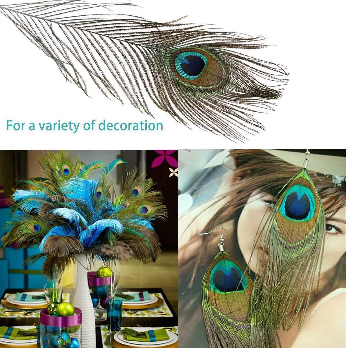 

100Pcs Peacock Tail Eye Natural Colorful Flexible Beautiful for Craft Jewelry Decoration Wedding Hats Costume