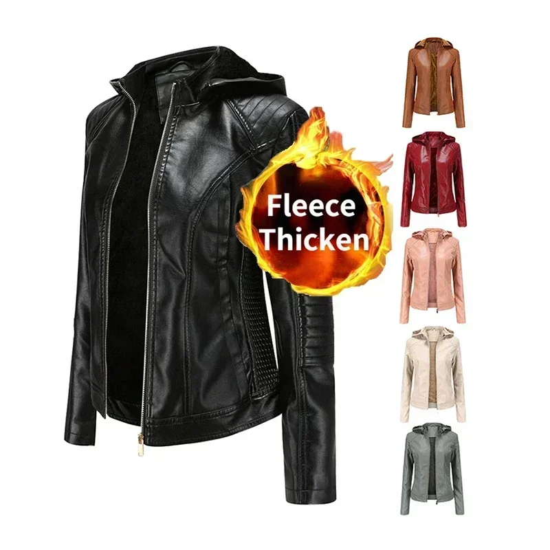 

Jaquetas grossas femininas casacos de inverno roupas femininas 2025 nova primavera outono com capuz velo quente couro outwear co