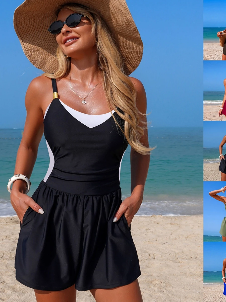 Conservative Women's One-Piece Swimsuit Bikini Sporty Swimwear Casual Surfing Suit with Chest Pad No Steel Support Polyester