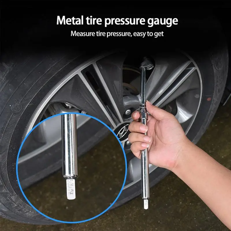 자동차용 타이어 압력 게이지, 튼튼한 타이어 압력 펜슬, 금속 헤드 및 스테인레스 스틸 바디, 10-150PSI