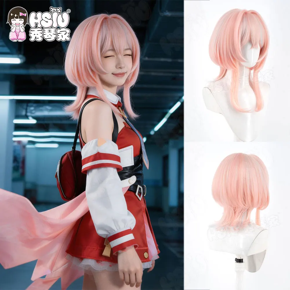Linnea Cosplay Wig Fiber Synthetic Wig HSIU 45Cm Pink Orange Short Wig+Wig Cap Game Genshin Impact Linnea Cosplay Wig
