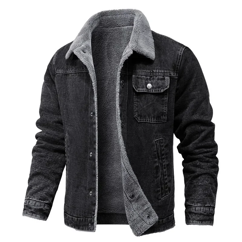 Men Winter Black Denim Jackets Fleece Warm Coats Good Quality Male Casual Winter Jackets Outwear Casual Coats Winter Clothes 4XL