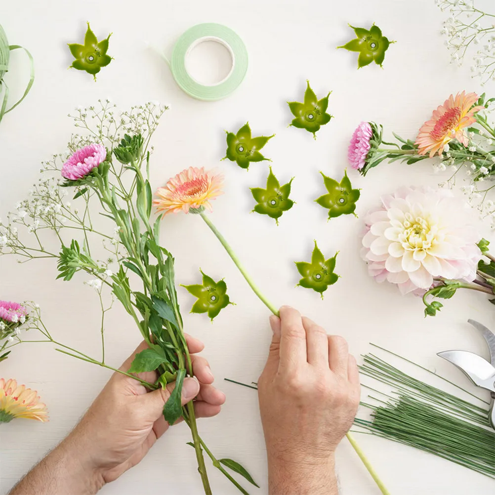 60Pcs Stable Flower Base Sepals DIY Floral Accessories Fake Green Sepals for Rose Bouquet Supplies DIY Flower Arrangements