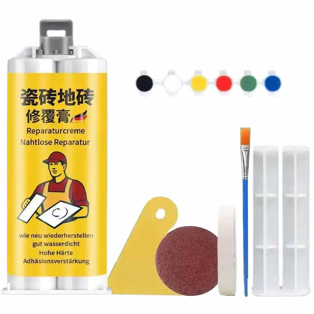 Tile Repair Paste Dual Tube with 8 Colorants Ceramic Porcelain Stone Crack Chip Restoration Kit Waterproof German Formula