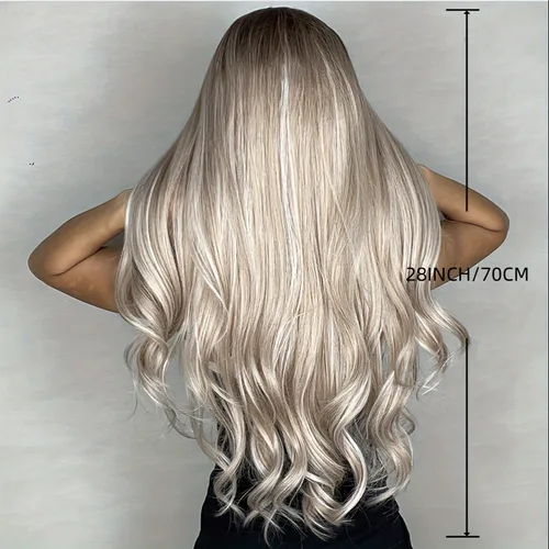 Imagen 2 del producto Peluca sintética de 28 pulgadas para mujer, color marrón claro, con reflejos, pelo largo ondulado, bonito atuendo de fiesta para todos los días