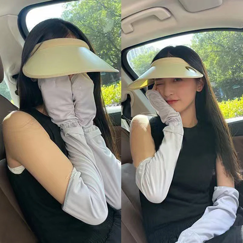 Solid Color Large Ice Silk Gloves Anti-sunburn Sleeve Summer Uv Protection Loose Breathable Arm Protectors Women Driving Sleeves