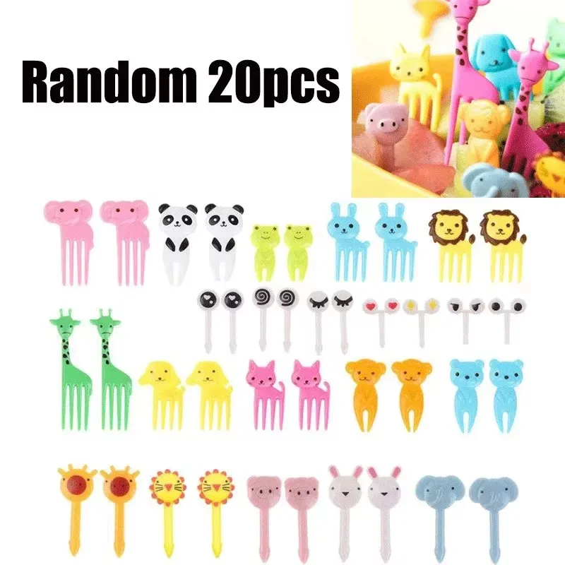 10/20/40/60pcs Mini Fruit Food Picks  for School Children Kids Bento Lunch Box Accessories Cute Cartoon Animal Bear Toothpicks