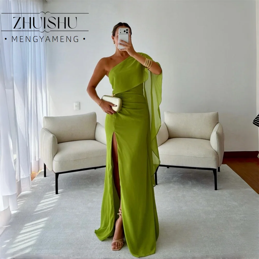 ZHUISHU Vintage Green Mermaid Evening Dress Women One-Shoulder Sleeveless Slit Formal Party Gown Vestidos De Noche Customized