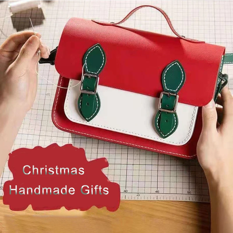 DIY Cambridge Bag Making Kits PU Leather Lady Crossbody Satchel Bags Handcrafted Sewing Semi-finished Set for Women Handbag