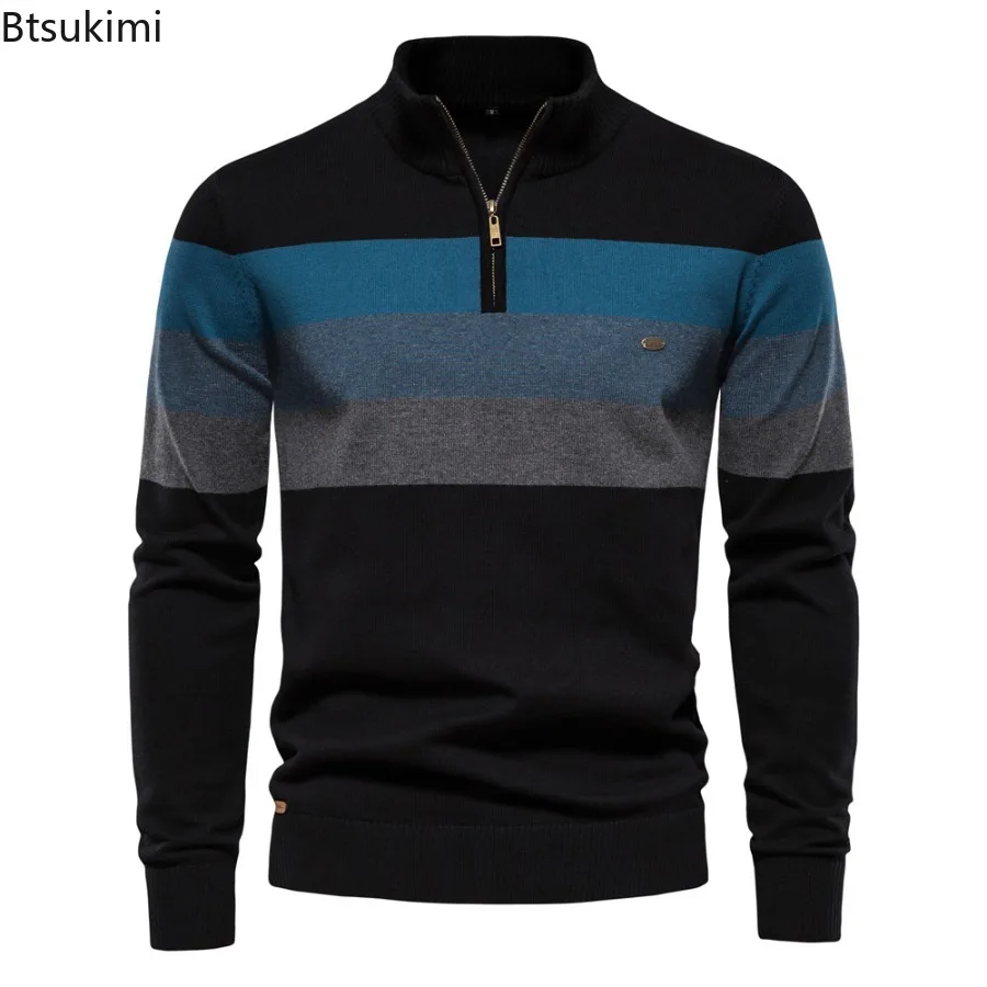 2025 New Men's Knitted Pullover Sweaters Business Casual Zipper Stand Collar Sweater for Men Autumn Winter Fashion Warm Sweaters
