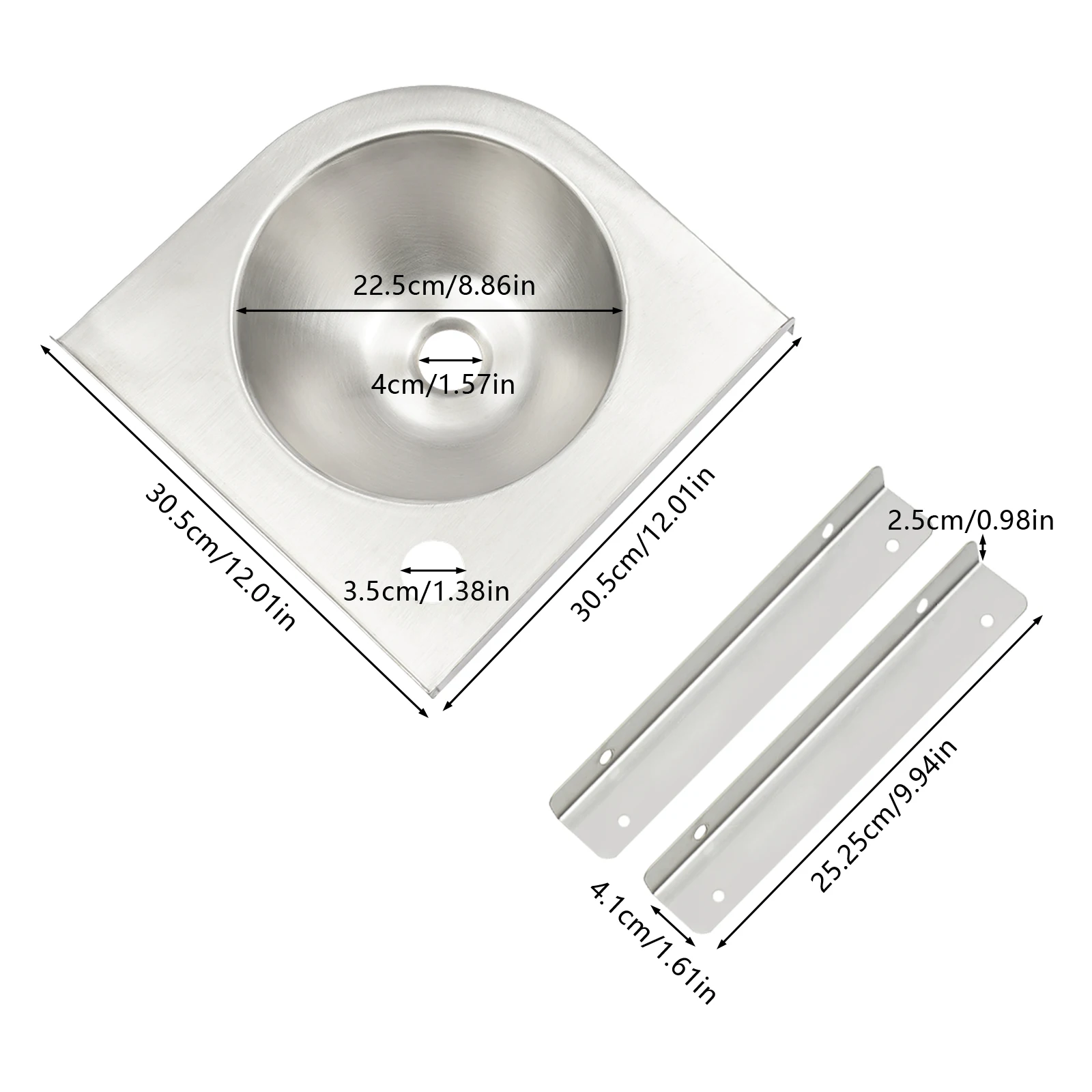304 Stainless Steel RV Sink, Wall-mounted Sink, Single Basin, for RV, Campervans, Yachts, Kitchens, Bathrooms (without Faucet)