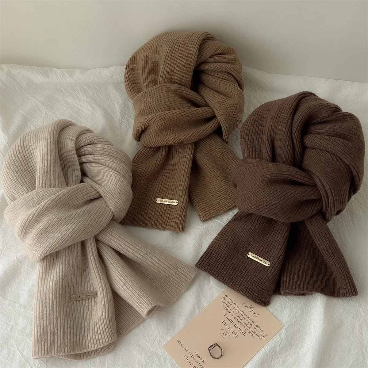 Women Cashmere Blend Scarf Women Winter Warm Thicken Luxury Solid Color Shawl Wraps Female Warm Thick Wool Neckerchief Blanket