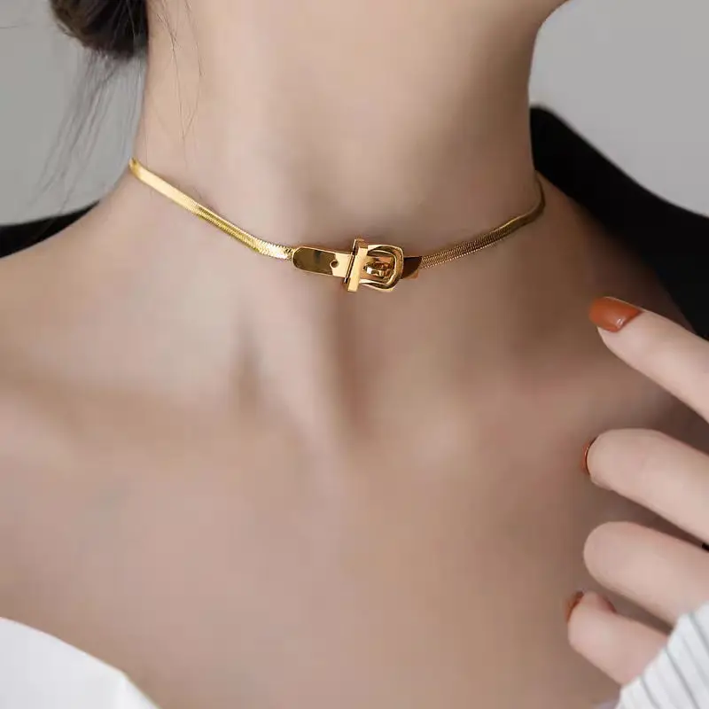 Classic Watch Buckle Shape Titanium Steel Choker Necklace For Woman New Korean Fashion Jewelry Gothic Girl's Sexy Clavicle Chain