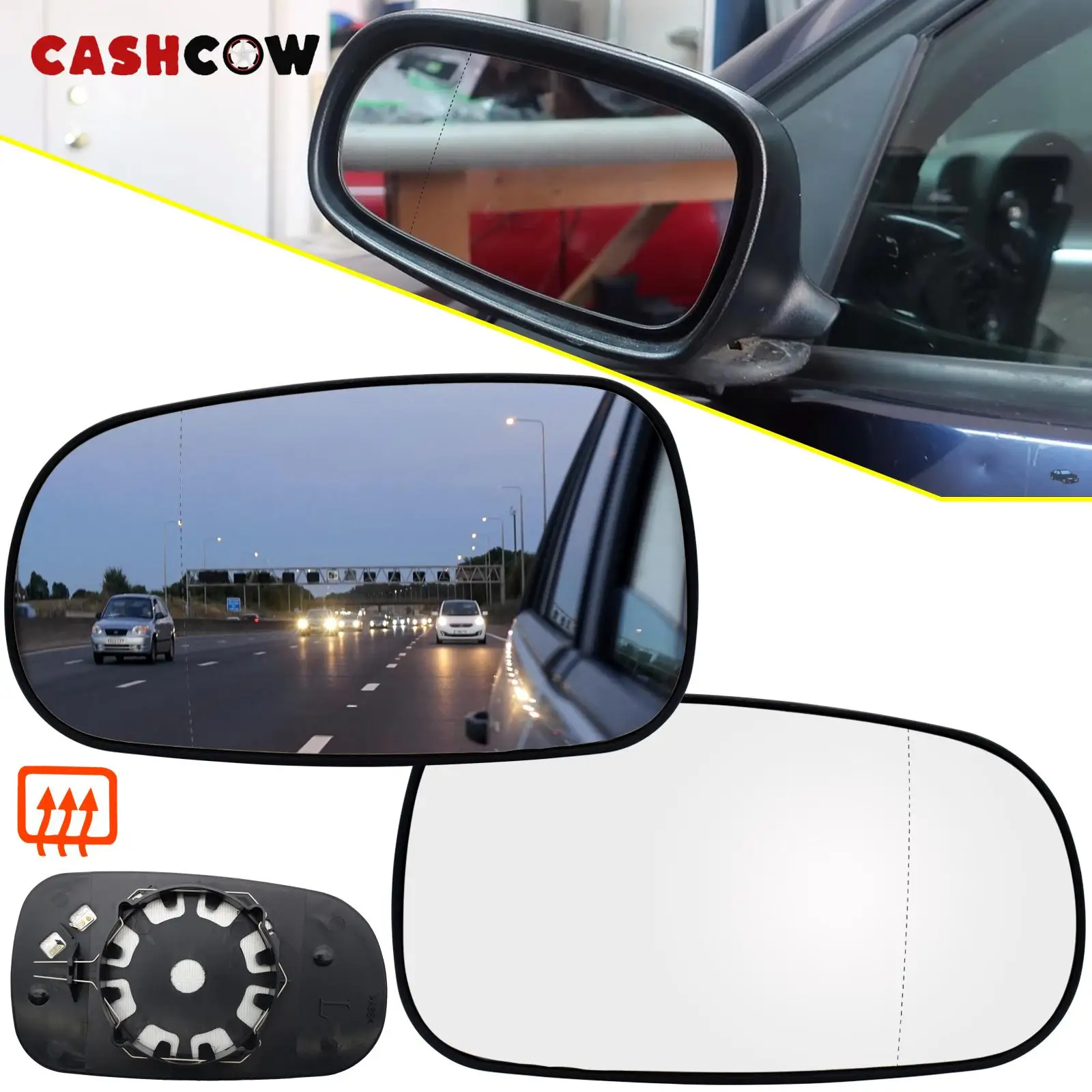 CASHCOW For Saab 93 95 9-3 9-5 2003 - 2012 Left Right Driver Passenger Side Wing Mirror Glass Heated Wide Angle Rear View Plate