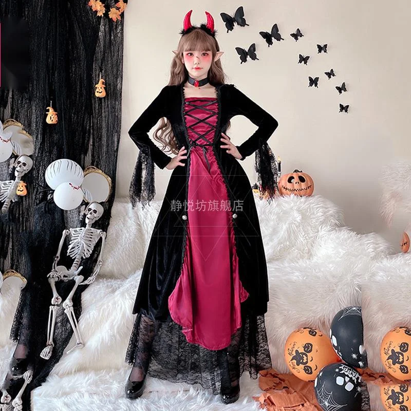 Adult cosplay costume Halloween witch Vampire retro medieval court queen cosplay stage party rave dress