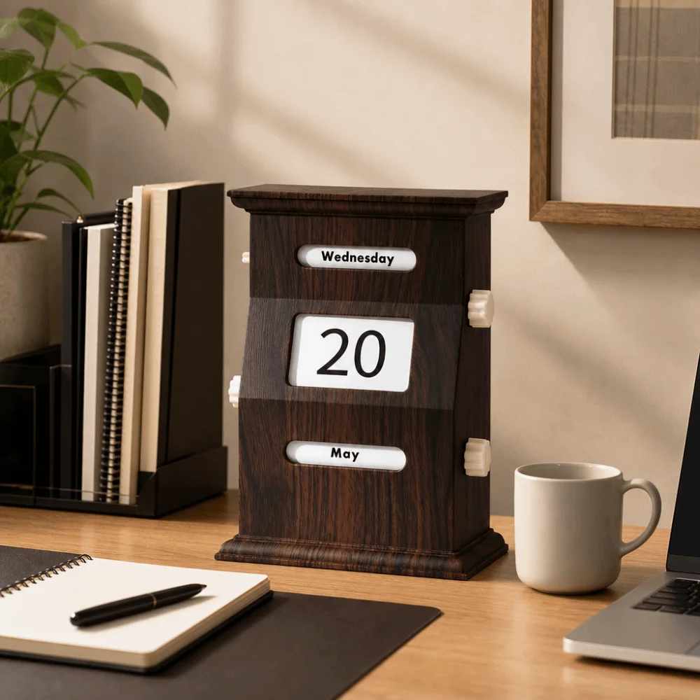 Creative Perpetual Desk Calendar Desk Date Display DIY Time Block Calendar Handmade Decorative Vintage Desktop Calendar