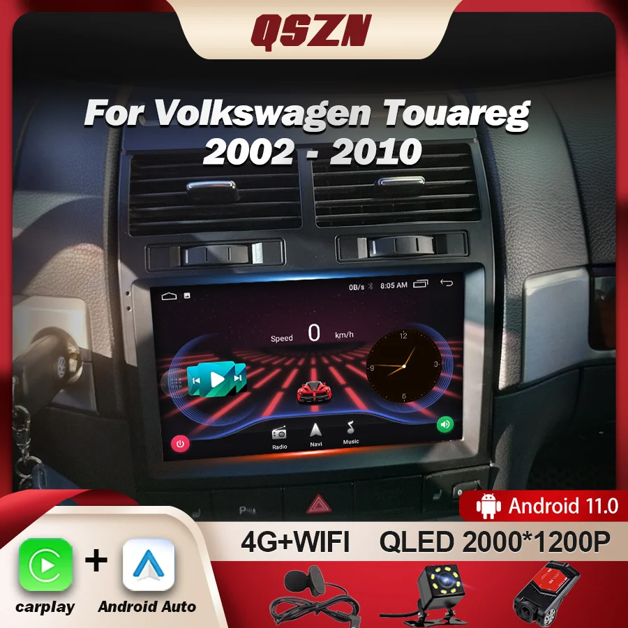 

Автомагнитола QSZN для Volkswagen Touareg I 1 GP 2002-2010, мультимедийный видеоплеер с GPS, 4G, Carplay, Android 12, Авторадио 2K QLED DSP