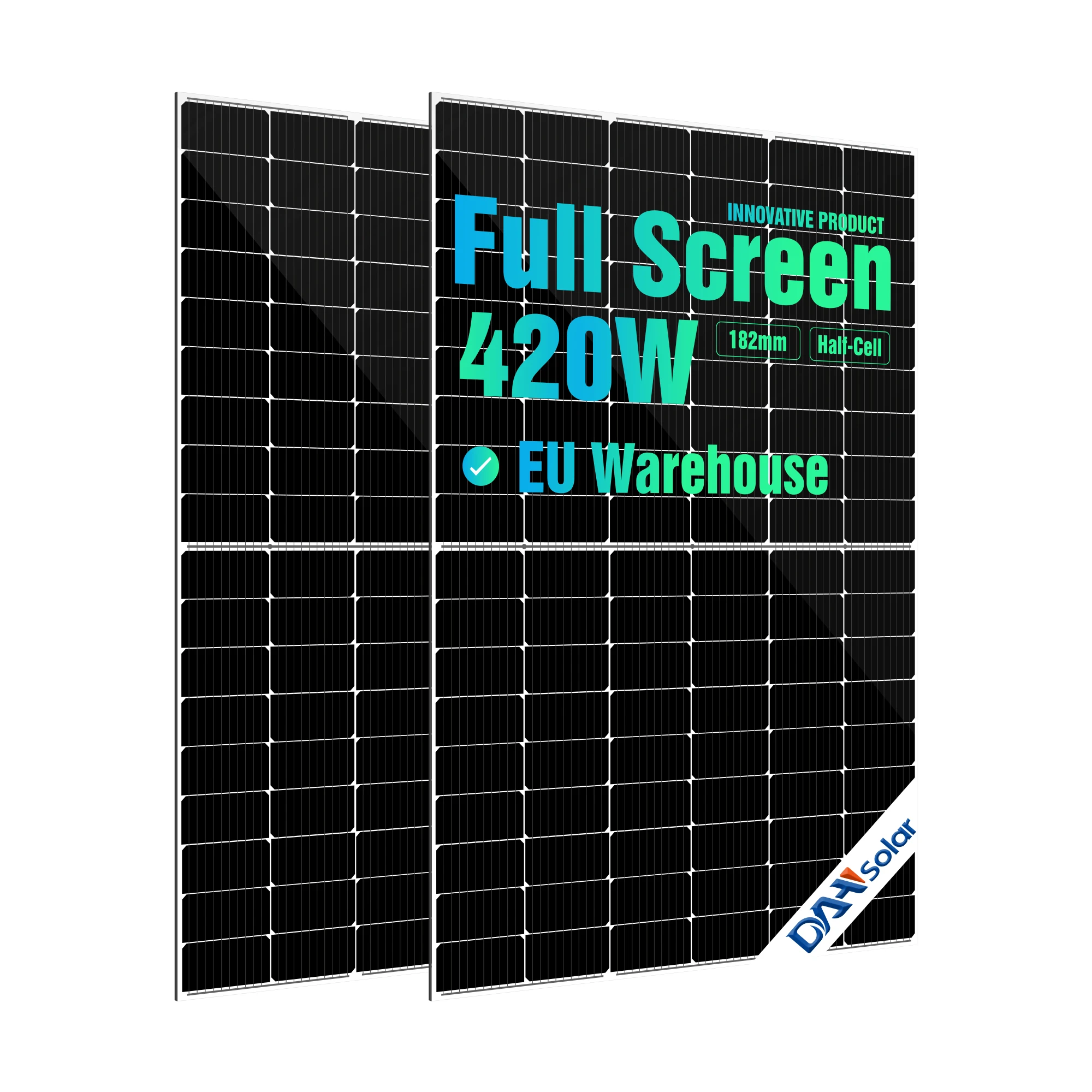 DAH Solar Full Screen Mono Painel Solar, 182mm, 400W, 410W, 420W, Produto Projetado