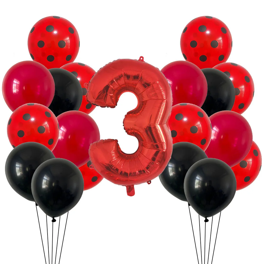 21 pz 12 pollici rosso nero puntini palloncini coccinella decorazioni per feste di compleanno Baby Shower 32 pollici numero rosso forniture per