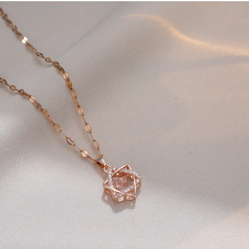 Stainless Steel Charm Fashion Six Pointed Star Beating Heart Crystal Pendant Necklaces for Women Luxury Hexagram Collar Jewelry