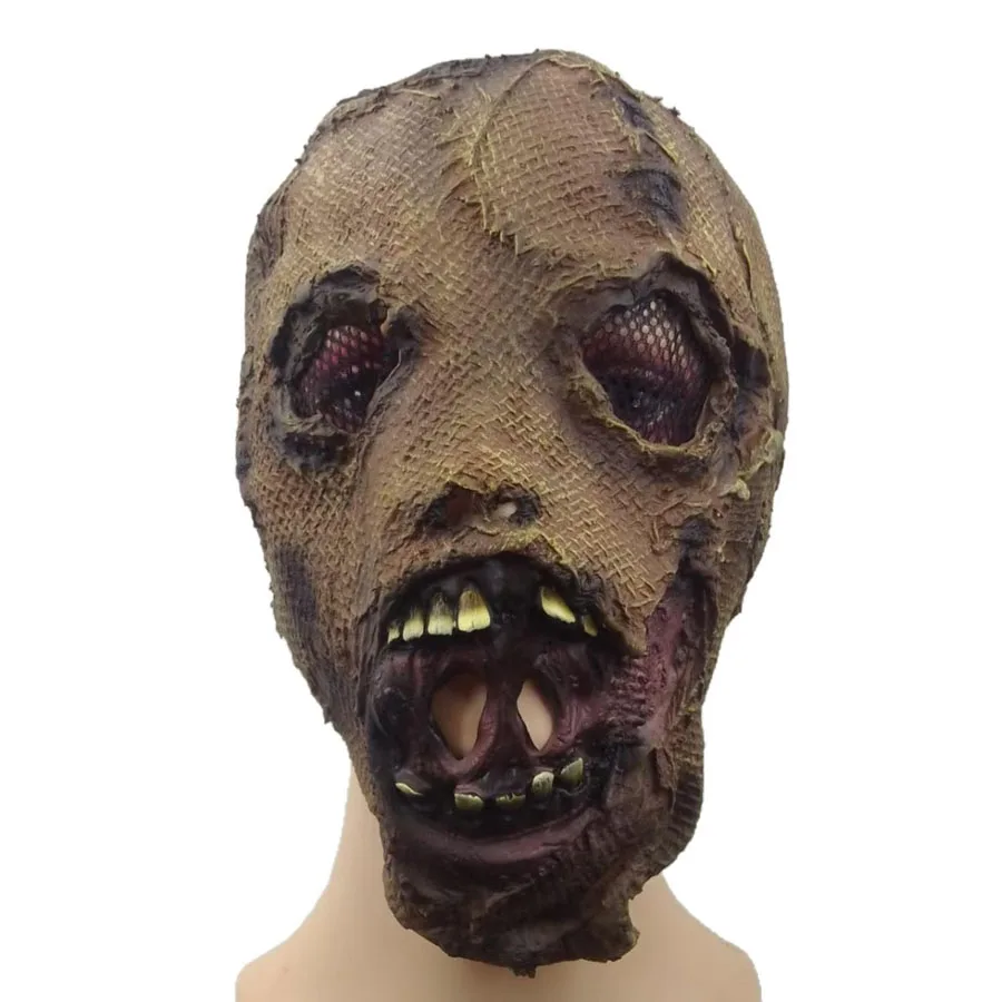 Sack Skull Mask Scarecrow Cosplay Halloween Sack Skeleton Headgear Adults Realistic Horrifying Soft Silicone Face Covering