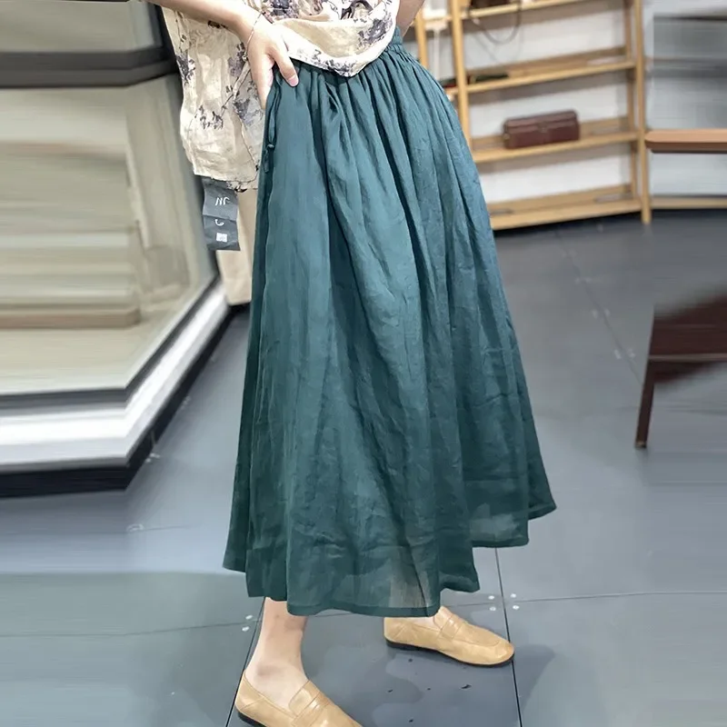 

Women Casual Long Skirt New Arrival 2024 Spring Vintage Style Solid Color Basics Loose High Waist Female A-line Skirts ZL460