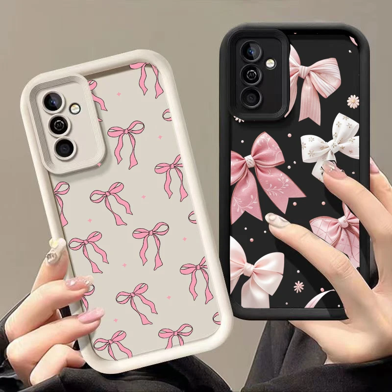 Pink Love Heart Bowkont Case For Samsung Galaxy A03 A04 A04E A31 A51 A71 A22 A50 A30 A12 A23 A21S M23 M54 M15 M34 M16 M36 M31