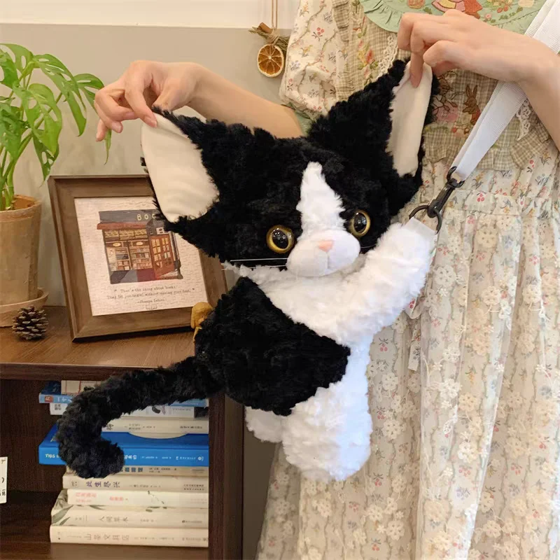 Super cute German curly hair black cat doll Internet celebrity cat doll plush toy sleeping clutching doll birthday gift