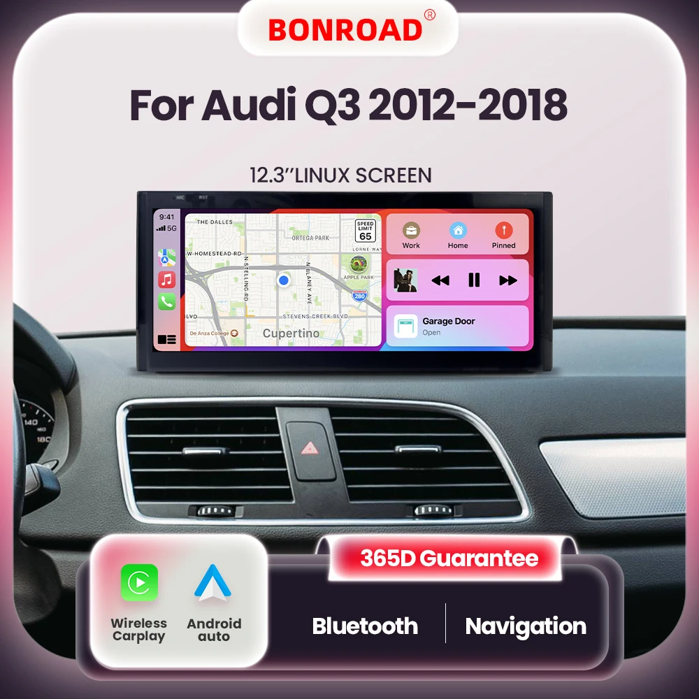 BONROAD Lettore multimediale CarPlay per autoradio da 12,3 pollici per Audi Q3 2012-2018 Touch Screen con navigazione automatica Android Stereo