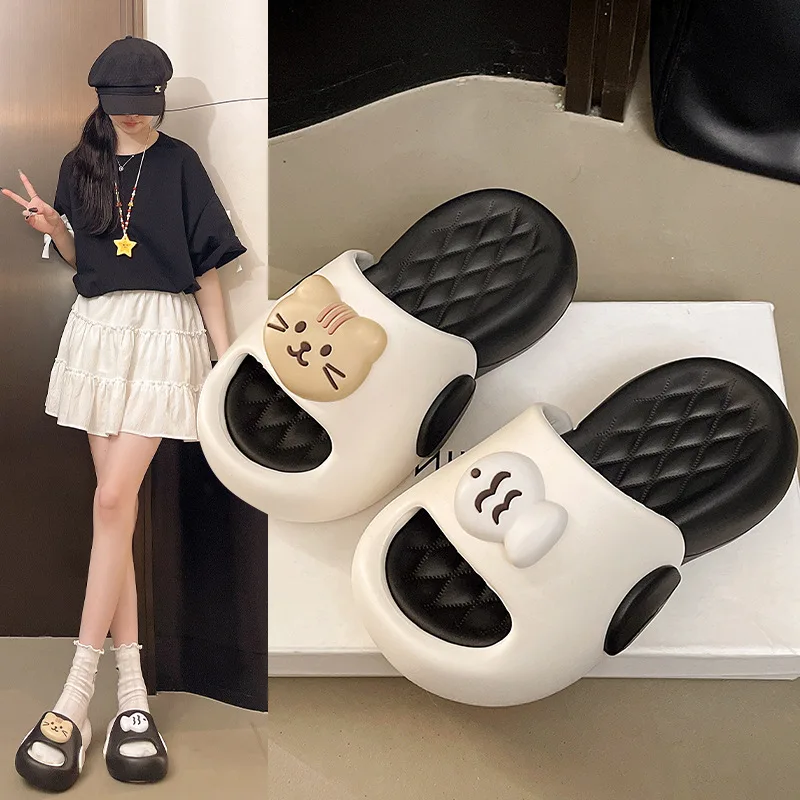 Summer Platform Slippers Women Home Animal Cartoon Cat Luxury Designer Woman Shoes Flats House Slides Outdoor Beach Soft Sole - view 4