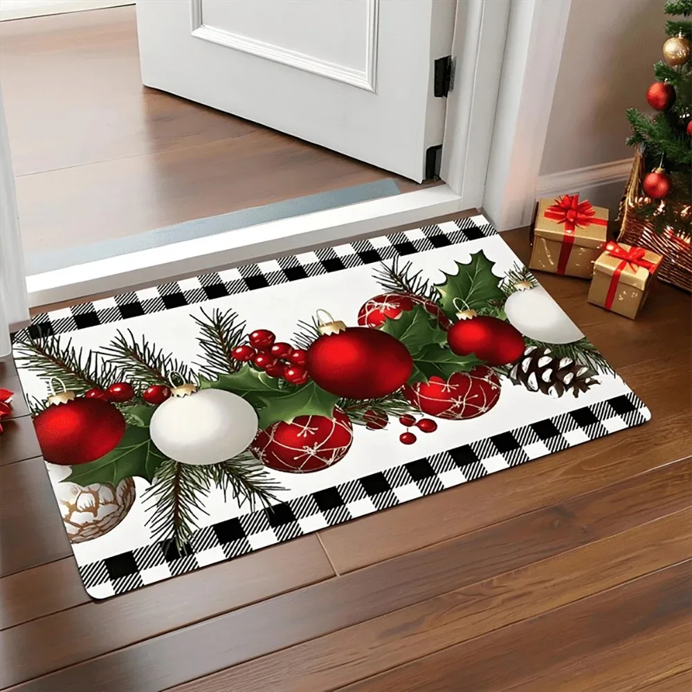 1pc Christmas-themed Doormat with Balls , Holiday indoor and outdoor rear front door welcome mat winter door mat.