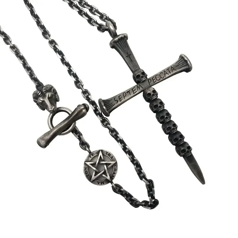 Outdoor Multifunctional EDC Handheld Cross Pendant for Men\'s Necklaces, Self-defense Gothic  Accessories Chain