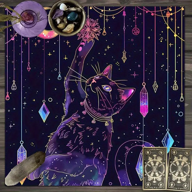 VIKAMA Starry Sky Blue Moon Tree of Life Tarot Tablecloth Mysterious Divination Altar Cloth Ritual Table Mat Background Cloth