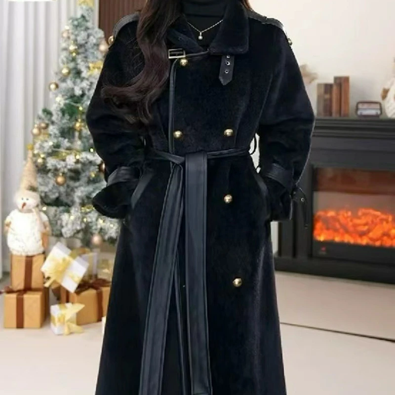 

Зимняя корейская версия 2026, элегантная темпераментная верхняя одежда из норкового меха, новая модная интегрированная женская куртка средней длины из меха норки