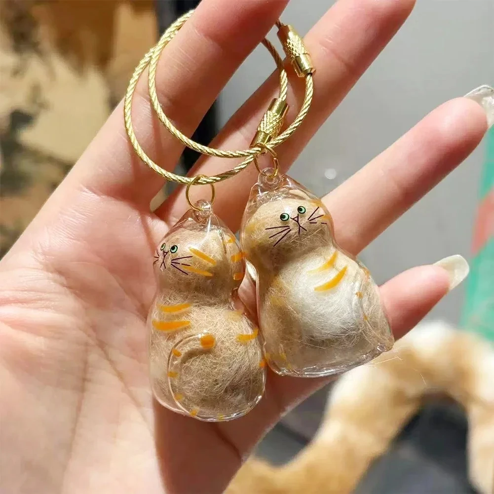 1/6pcs Memorial Keychain Cat Hair Storage Container Cat Shaped Keyring Portable Handmade Key Chain DIY Keychains Accessories