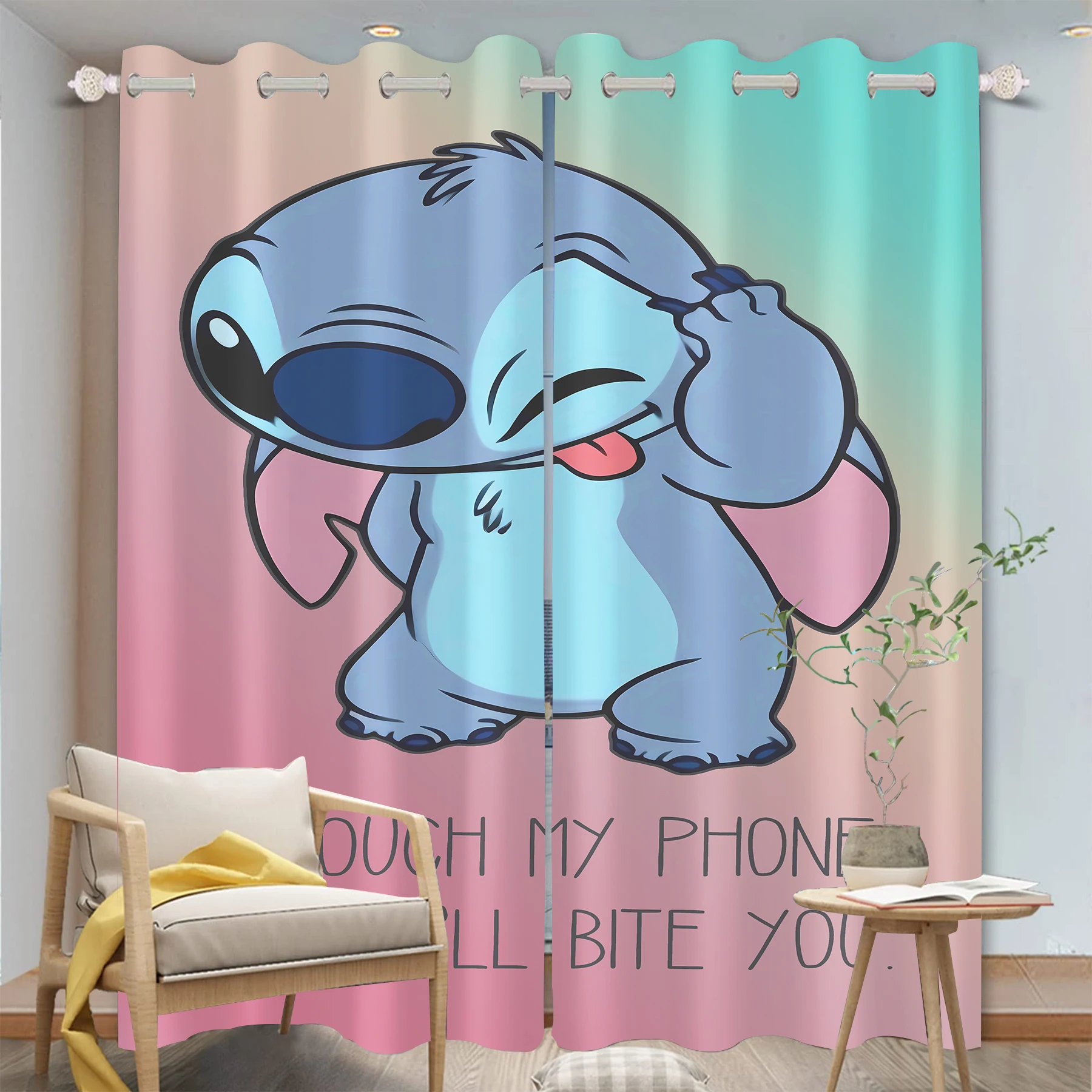 Stitch Curtain Cartoon Window Decoration 100% Polyester Shade Curtains Bedroom Living Room Home 2 Tablets