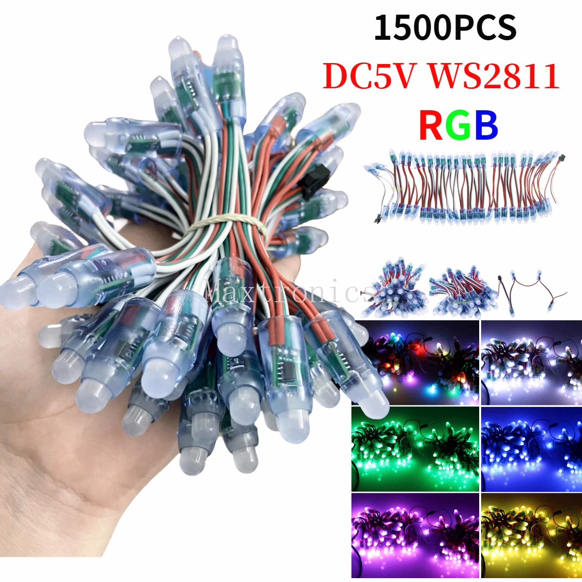 

1500pcs DC5V 12mm WS2811 2811 IC Full Color Pixel LED Module IP68 Waterproof RGB Color Digital LED Pixel Light for Dance Machine