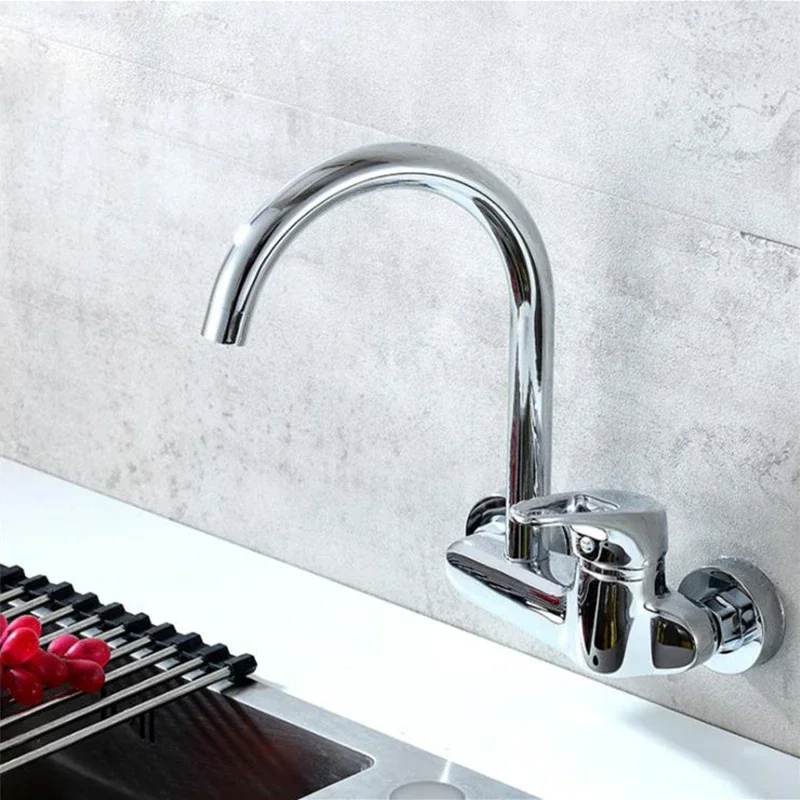 

Bathroom Faucet Wall-mounted Hot and Cold Tap Sink Double Hole 360 Rotatable Water Tap Kitchen Faucet Bathroom Accessories