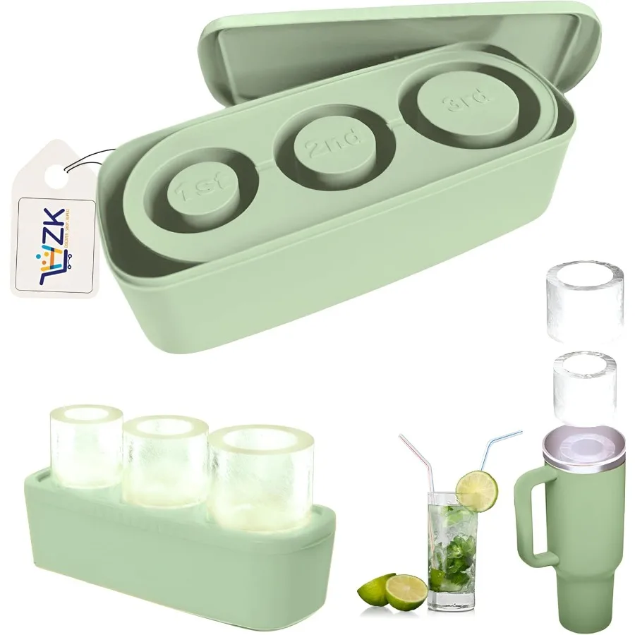 

HZK Silicone Ice Cube Tray For Tumbler Cup 40oz Easy Fill and Release Ice Maker for Drinks Cylinder shaped Large Size Ice Mold