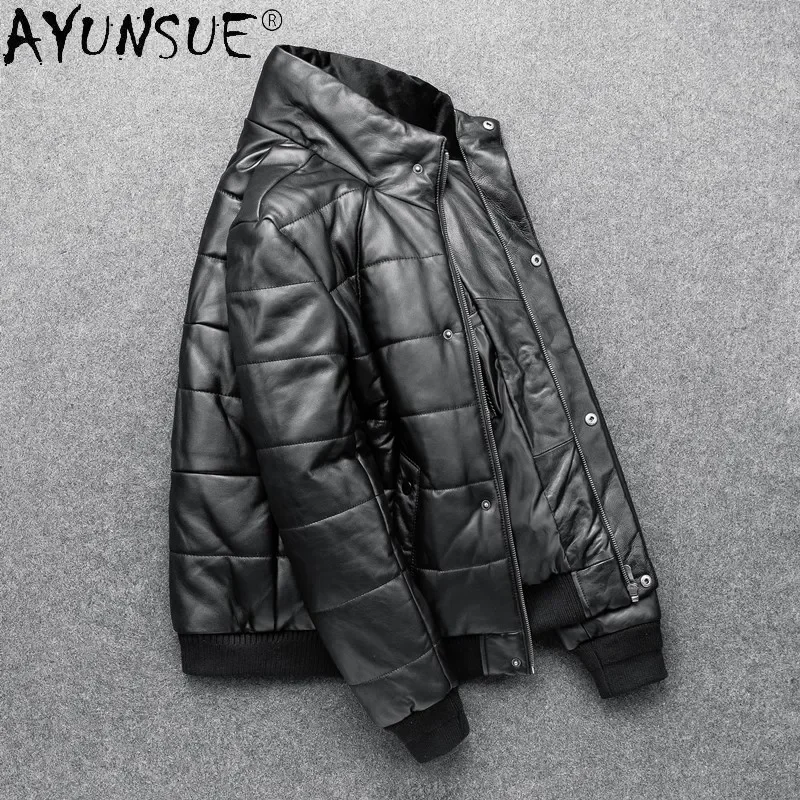 

AYUNSUE Genuine Leather Jacket Men 100% Real Sheepskin Coat Autumn Winter Down Cotton Coats Standing Collar Chaquetas Hombre