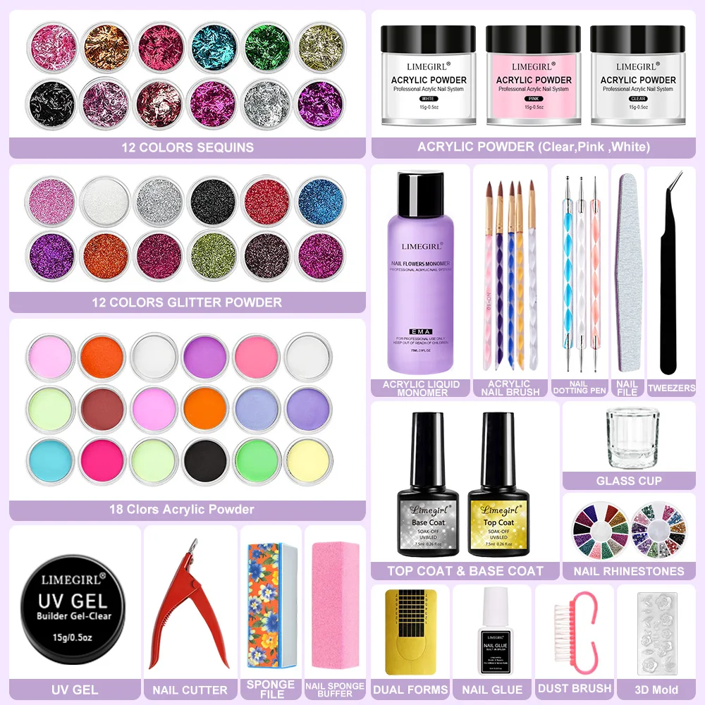 مجموعة مانيكير احترافية للمبتدئين ، مسحوق أكريليك لامع ، ملحقات الأظافر ، مجموعة بداية كاملة تصنعها بنفسك #2