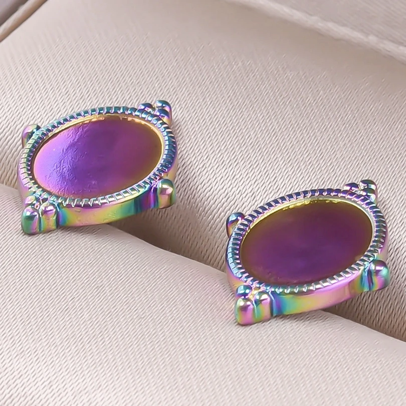 5Pairs/10Pcs Rainbow Color Stud Earrings Stainless Steel Flower Oval Ear Bases Earrings Setting Tray Blanks for Jewelry Making