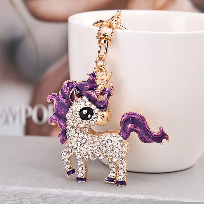 FashionCrystal Rhinestone Unicorn Keychain Car keyrings Women's bags Decoration Accessories horse Pendants Jewelry