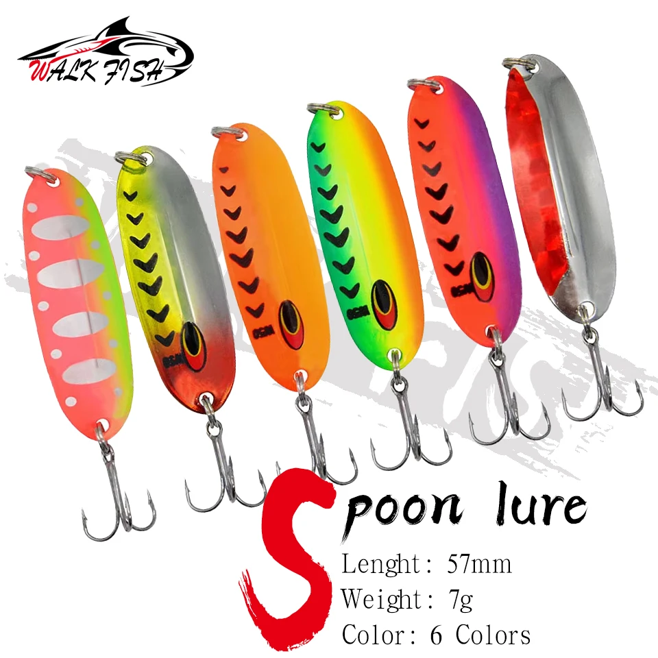 WALK FISH 7 g 5,7 cm Löffel-Angelköder, Jigging-Spinner, drei Sätze, farbiger Paillettenhaken, löffelförmige Eisenplatte, künstliches Metall